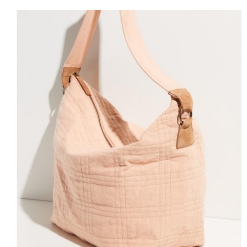 Free People Vienna Pink Quilted Shoulder Bag/Tote Bag, Suede Trim Detail‎